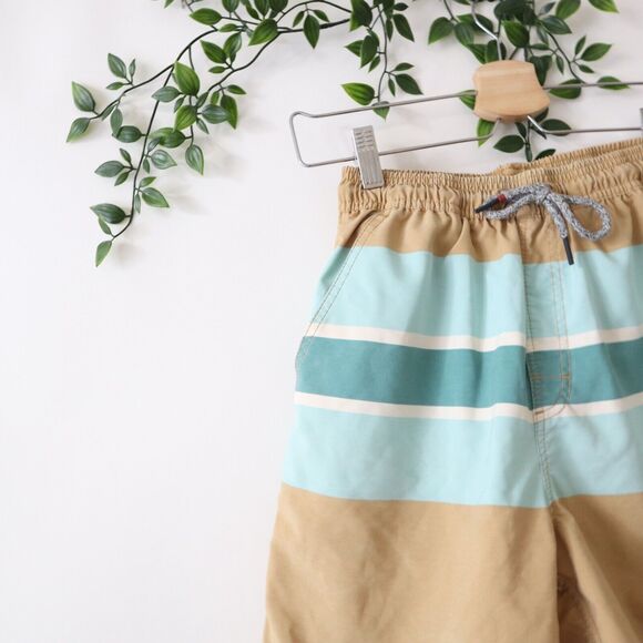 Katin Boys' Mesh Lined Swimming Trunks Shorts Small Tan & Blue Striped - Picture 3 of 4